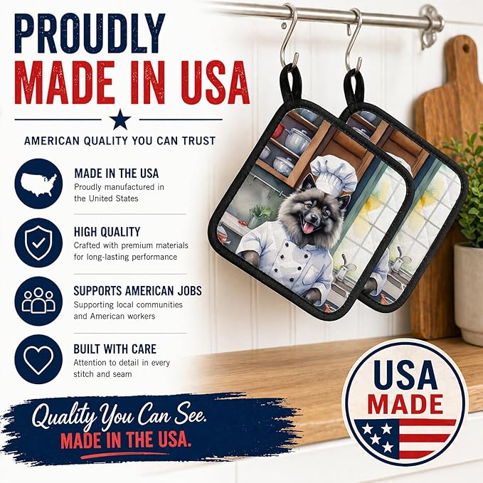 Caroline's Treasures Keeshond The Chef Pair of Pot Holders Kitchen Heat Resistant Pot Holders Sets Oven Hot Pads for Cooking Baking BBQ, 7 1/2 x 7 1/2