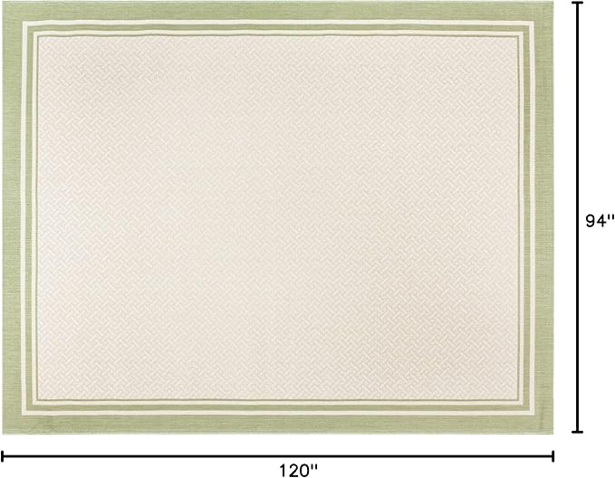 Gertmenian Indoor/Outdoor Flatweave Area Rug - 9x13 Extra Large, Stain & UV Resistant, Ideal for Deck, Patio, Poolside, Mudroom - Border Green Teal Tan, 22908