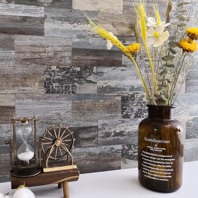 AULIGET 4 Pieces Peel and Stick Backsplash PVC Tile, 3" x 6" Rustic Wood Brick Stick on Tiles