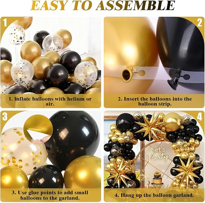 Black and Gold Balloon Garland Arch Kit for 2026 Graduation Birthday Party Retirement Bachelorette Party Prom Anniversary Decorations