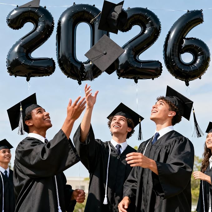 Black 2026 Balloons, 40" Large 2026 Black Balloons Helium Mylar Foil Balloons for 2026 New Year Graduation Party Decoration