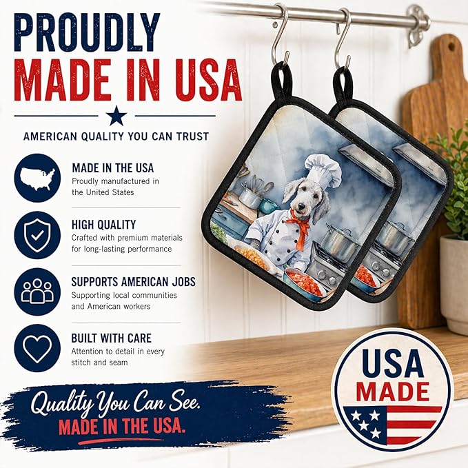 Caroline's Treasures Bedlington Terrier The Chef Pair of Pot Holders Kitchen Heat Resistant Pot Holders Sets Oven Hot Pads for Cooking Baking BBQ, 7 1/2 x 7 1/2