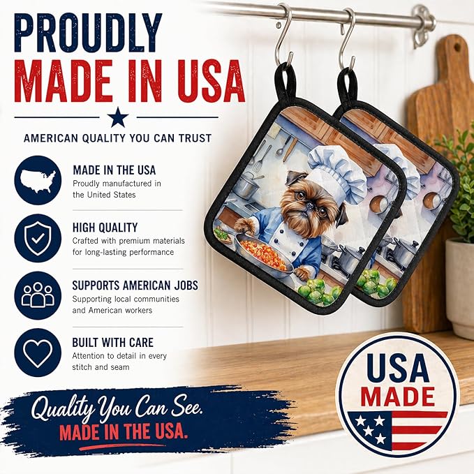 Caroline's Treasures Brussels Griffon The Chef Pair of Pot Holders Kitchen Heat Resistant Pot Holders Sets Oven Hot Pads for Cooking Baking BBQ, 7 1/2 x 7 1/2