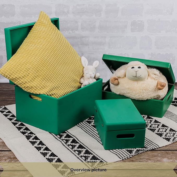 Creative Deco XL Green Wooden Box Storage with Hinged Lid | 15.8x11.8x5.5in (+-0.5) | Keepsake with Handles | Gift Box for Tool Dog Toy Kitchen Storage | Wood Chest Trunk