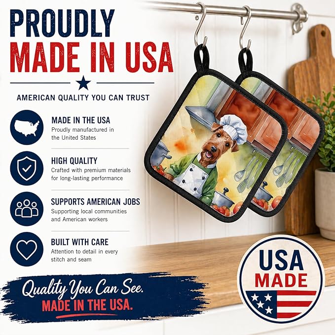 Caroline's Treasures Irish Terrier The Chef Pair of Pot Holders Kitchen Heat Resistant Pot Holders Sets Oven Hot Pads for Cooking Baking BBQ, 7 1/2 x 7 1/2