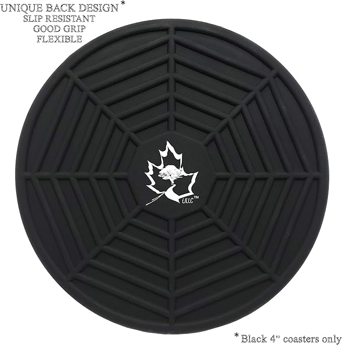 LILLC Set of 9 Silicone Drink Coasters with Holder for Coffee Table, Dining Table Decor - Non-Slip, Leakproof, Heat Resistant, BPA Free, Dishwasher Safe, 4" - Ideal for Home, Kitchen and Bar