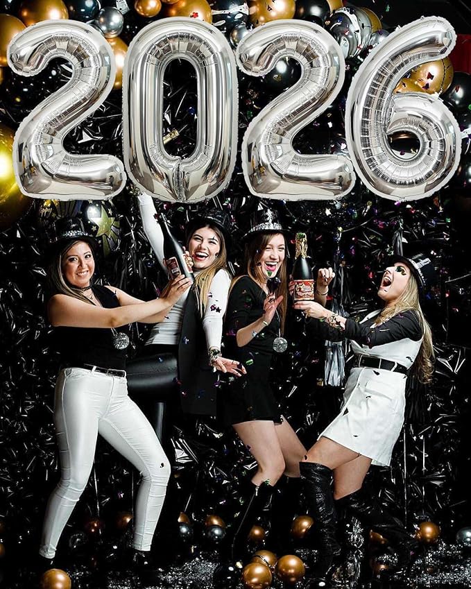 Silver 2026 Balloons, Gaint 40 Inch Silver 2026 Number Balloons,40 Inch 2026 Balloons for New Year Eve Party Supplies 2026, New Years Decorations 2026, Christmas, Graduations Decorations