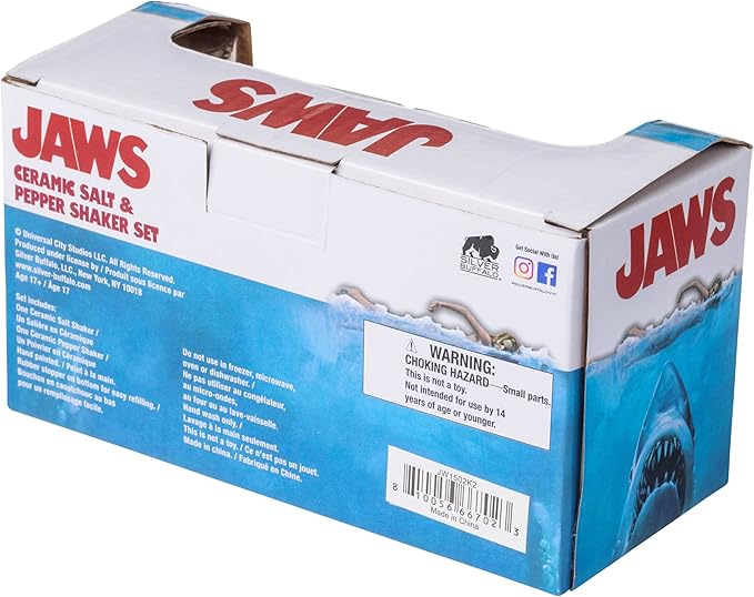 Silver Buffalo Jaws Shark Breach and Orca 2pc Ceramic Salt and Pepper Shaker