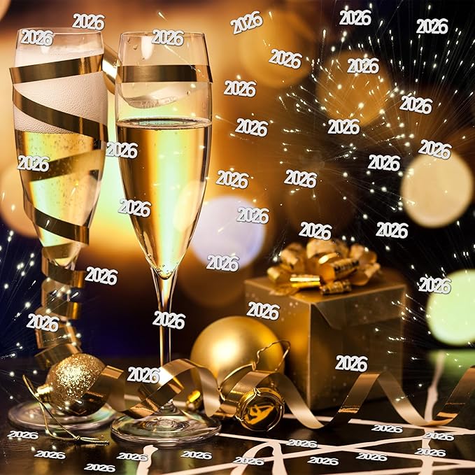 200 Pcs New Year 2026 Confetti, Gold 2026 Table Shiny Confetti Glitter for Happy New Year Decorations 2026 New Years Eve Table Decorations