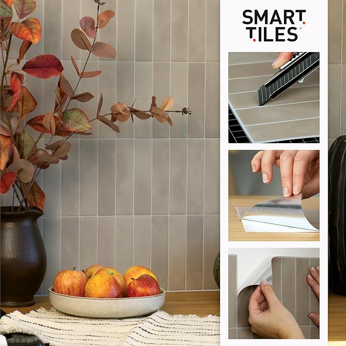 SMART TILES Peel and Stick Backsplash - 5 Sheets of 11.43" x 9" - 3D Adhesive Peel and Stick Tile Backsplash for Kitchen, Bathroom, Wall Tile