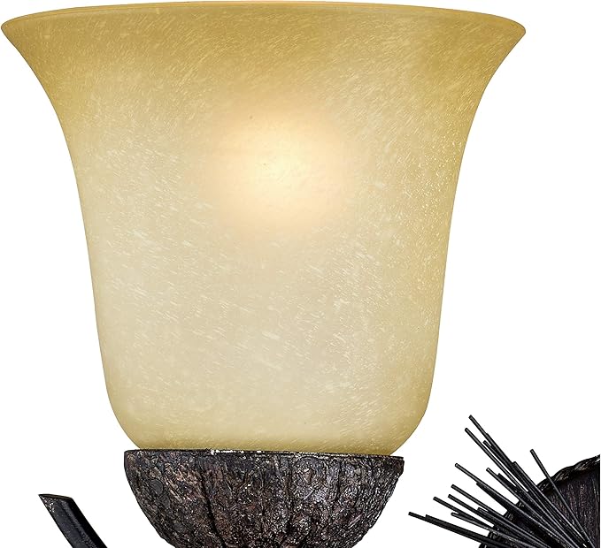 VAXCEL Sierra 2-Light 15 inch Wide Black Walnut Rustic Bathroom Vanity Lighting Fixture, Creme Cognac Glass Shade, Dimmable, LED Compatible, Pine Cone Motif, Reversible Wall Mounted Steel Sconce