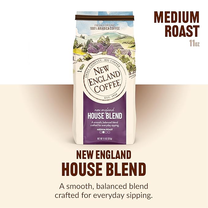 New England Coffee House Blend Medium Roast Ground Coffee, 11oz Bag (Pack of 1)