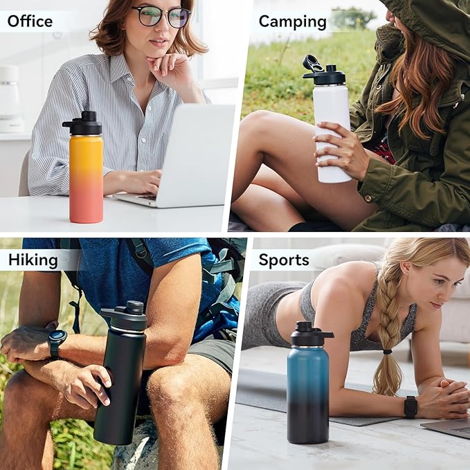 Fijinhom 18 oz Insulated Water Bottle with Handle, 304 Stainless Steel Water Bottles with Wide Mouth, Double Wall Vacuum Sports Water Bottle, BPA Free, Keep Cold and Hot, Black