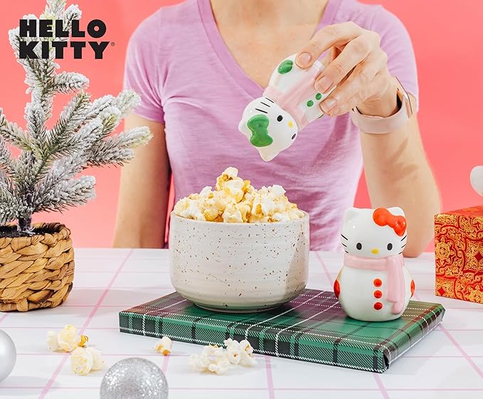 Silver Buffalo Sanrio Hello Kitty Snowman Ceramic Salt and Pepper Shaker Set, 5” x 2” x 3.5”