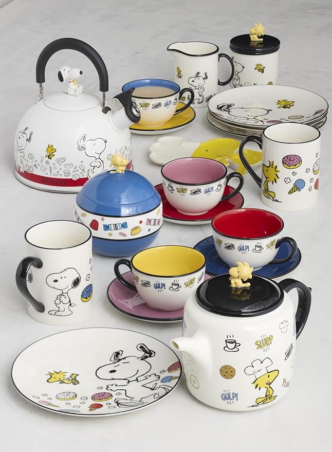 Lenox Teacup Set, Chef Snoopy Tea Cups And Saucers, Sets Of 4, Service For 4, Porcelain Material, Dishwasher And Microwave Safe, Tea Set, Mug, Snoopy Design (Assorted, 8 Pieces, 10 Ounce Capacity)