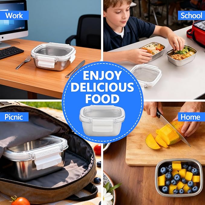 5 Piece Stainless Steel Containers with Lids, 8.5oz Food Storage Containers Leakproof Lunch Small Snack Boxes, Reusable Meal Prep Containers Suitable for Dips, Condiments, Snacks