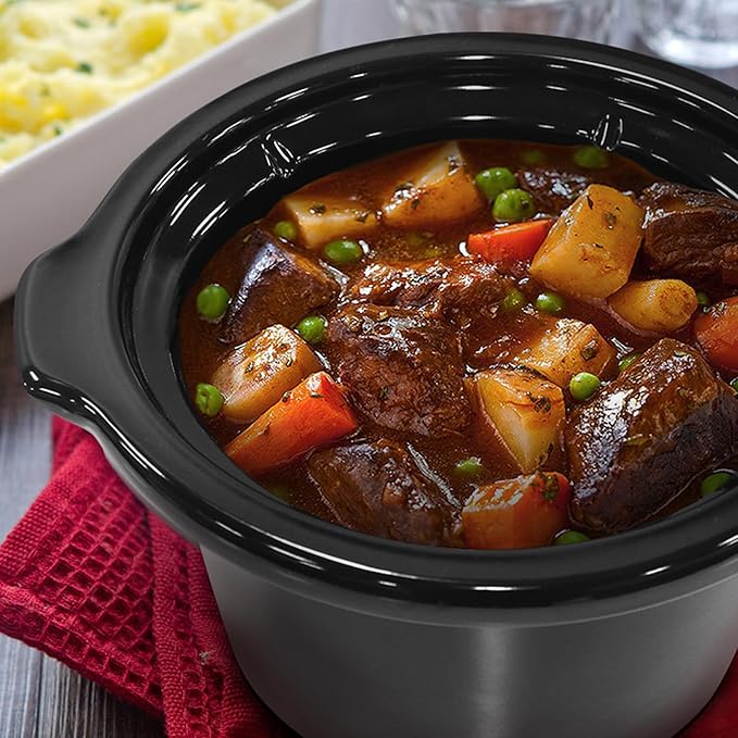 Elite Gourmet MST239X Electric Round Slow Cooker, Adjustable Temp, Entrees, Sauces, Stews & Dips, Dishwasher Safe Glass Lid & Crock, 2 Quart, Black
