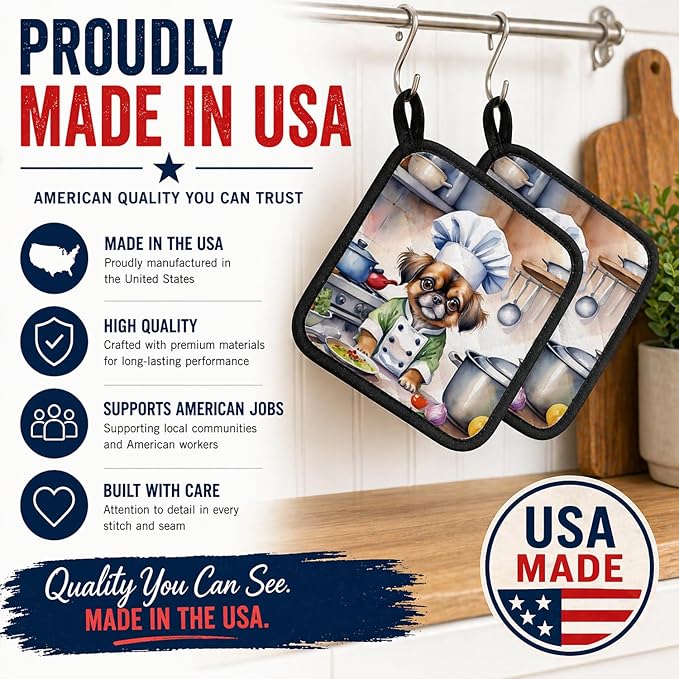 Caroline's Treasures Tibetan Spaniel The Chef Pair of Pot Holders Kitchen Heat Resistant Pot Holders Sets Oven Hot Pads for Cooking Baking BBQ, 7 1/2 x 7 1/2