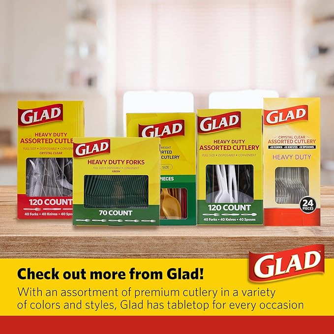 Glad Clear Disposable Cutlery Set with Heavy Duty Plastic Forks, Knives, and Spoons, Reusable Dishwasher Safe Plastic Utensils for Parties and Everyday Use, 240 Count