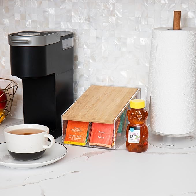Mind Reader Tea Bag Organizer, Tea Station, Countertop Storage, Acrylic, 6.25"L x 9"W x 5.5"H, Brown