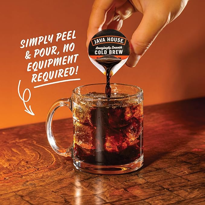 JAVA HOUSE Dark Roast Sumatran Cold Brew Capsules, 1.35 Fluid Ounces (12 Count) Peel and Pour, TSA Approved, Travel Friendly Cold Brew, Hot or Iced, Instant Coffee Concentrate