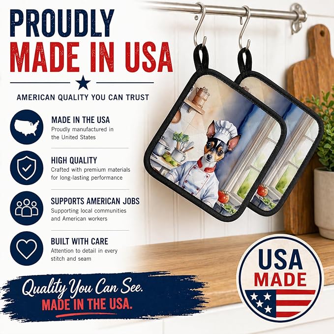 Caroline's Treasures Rat Terrier The Chef Pair of Pot Holders Kitchen Heat Resistant Pot Holders Sets Oven Hot Pads for Cooking Baking BBQ, 7 1/2 x 7 1/2