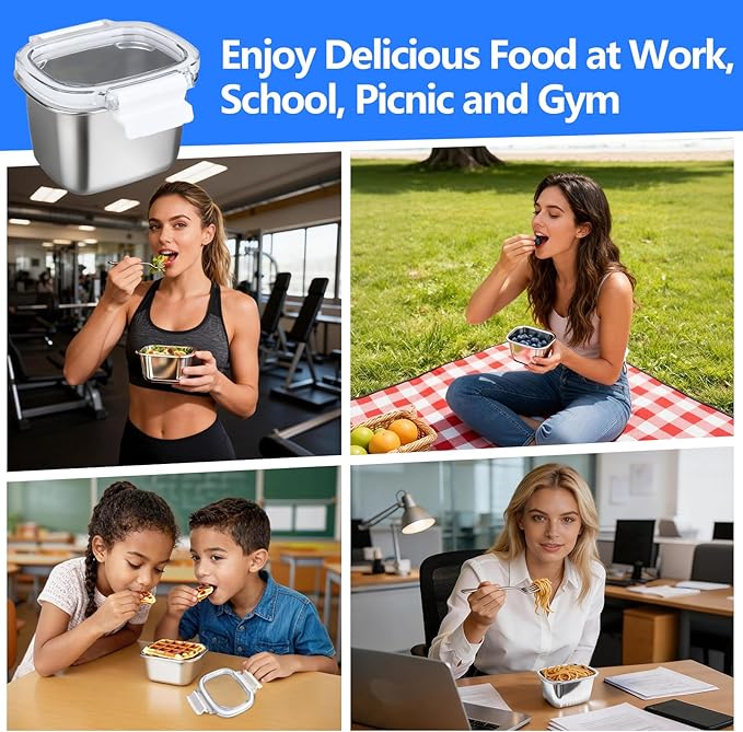 5 Piece Stainless Steel Containers with Lids, 15.2oz Food Storage Containers Leakproof Lunch Small Snack Boxes, Reusable Meal Prep Containers Suitable for Dips, Condiments, Snacks