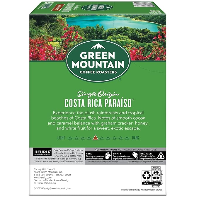 Green Mountain Coffee Roasters Costa Rica Paraiso, Single-Serve Keurig K-Cup Pods, Medium Roast Coffee Pods, 96 Count