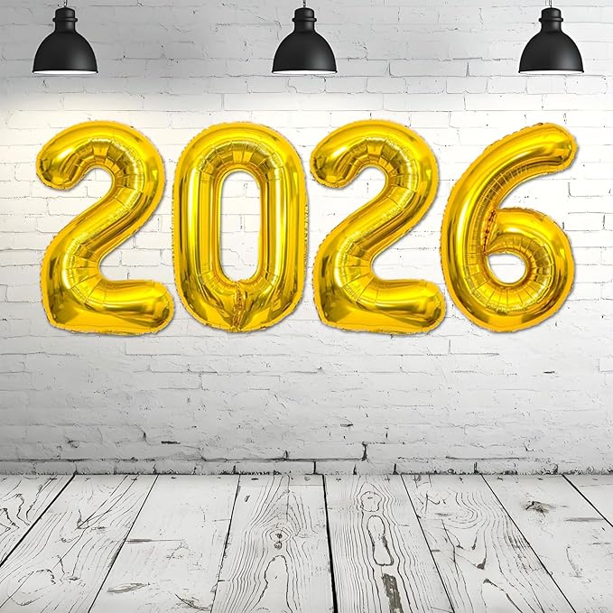 Gold 2026 Balloons - 40 inch Number Balloon - Graduation Balloons for Class of 2026 Decorations - Congrats Grad Balloons for Graduation Decorations 2026 - Grad Party Decor Supplies