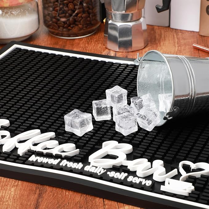 Potchen Coffee Bar Mat for Countertop 18x12 Inch, Non Slip PVC Spill Pad, Black Coffee Station Drip Mat for Espresso Machine, Kitchen Counter Accessories