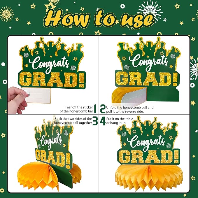 2026 Graduation Party Decorations - 8 Pcs Green Gold Class of 2026 Graduation Table Centerpieces for Tables Congratulate for 2026 Congrats Grad Party Supplies
