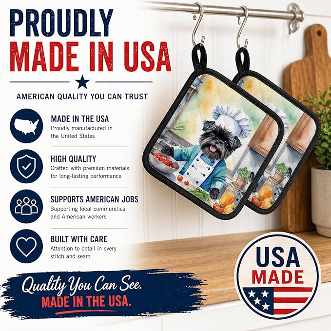 Caroline's Treasures Affenpinscher The Chef Pair of Pot Holders Kitchen Heat Resistant Pot Holders Sets Oven Hot Pads for Cooking Baking BBQ, 7 1/2 x 7 1/2