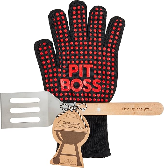 Mud Pie Grill Tong Set, glove 12 1/2" x 7" | spatula 15", RED