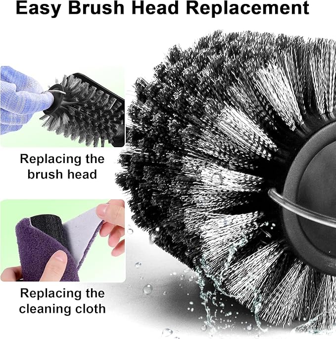Electric Grill Brush, Rechargeable Cordless BBQ Brush, 180°Adjustable Cleaning Brush, 3-Speed Power, Waterproof Cleaner for BBQ Grates with Extra Brushhead