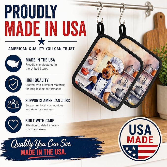 Caroline's Treasures Welsh Terrier The Chef Pair of Pot Holders Kitchen Heat Resistant Pot Holders Sets Oven Hot Pads for Cooking Baking BBQ, 7 1/2 x 7 1/2