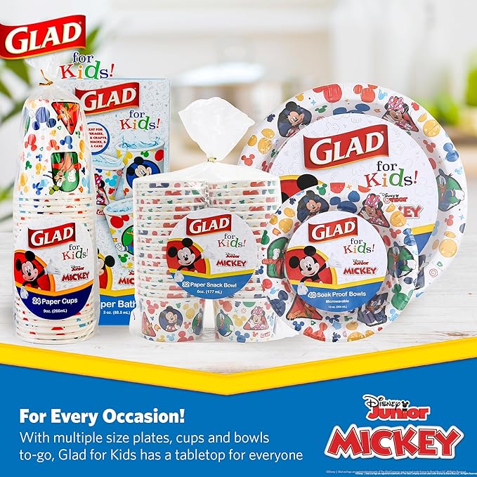 Glad for Kids Disney Mickey and Friends Disposable Mini Paper Cups, Mickey Mouse - Colorful Soak-Proof Bathroom Rinse Cups, Small Size Ideal for Little Hands, 3 oz, 100 Count