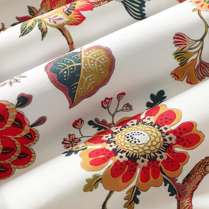 Leeva Red Vintage Floral Pleated Valance, Linen Textured Rod Pocket Curtain Topper for Living Room Windows, Retro Flower Print Farmhouse Window Treatment, 52x14 Inches, Classic Country Style