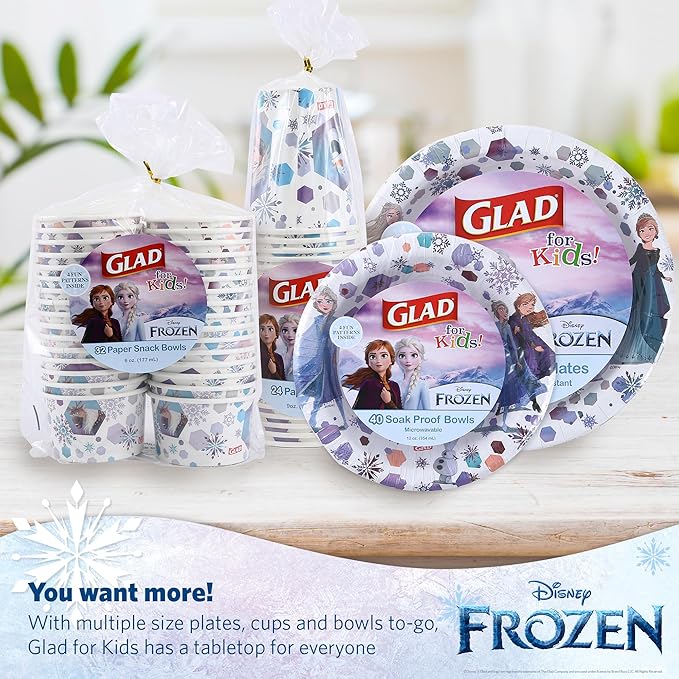 Glad for Kids Disney Frozen Disposable Paper Cups, Anna and Elsa - Heavy Duty Soak-Proof Kid-Friendly Drinking Cups, Great for Everyday Meals and Snacks, 9 oz, 24 Count