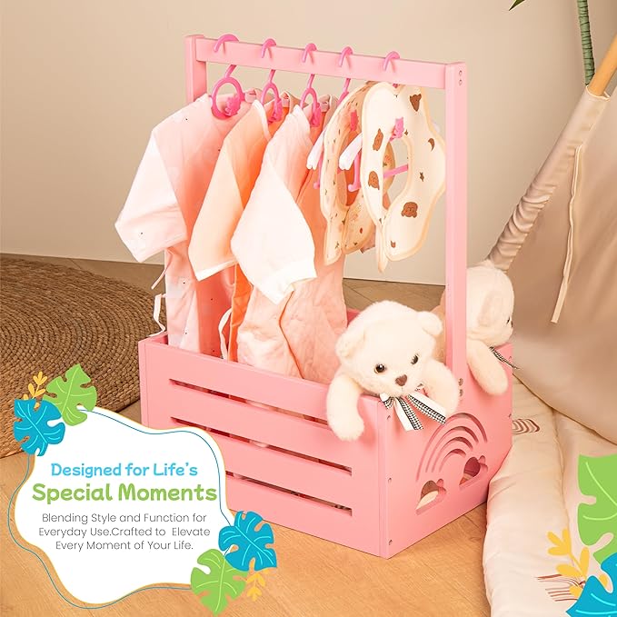 Wooden Baby Shower Crate Closet – with Handle, Smooth Surface & Round Edges – Textured Natural Wood - New Born Welcome Gift Hamper for Boys & Girls - Pregnancy Gifts for New Parents (Baby Pink)