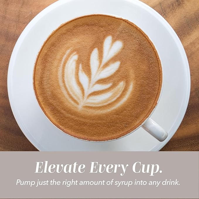 COOK WITH COLOR Glass Coffee Syrup Dispenser with Pump- Set of 2 Syrup Bottles for Coffee Bar, Decorative 350 ML Bottle with Ceramic Holder, Funnel, Labels and Extra Pumps, Clear