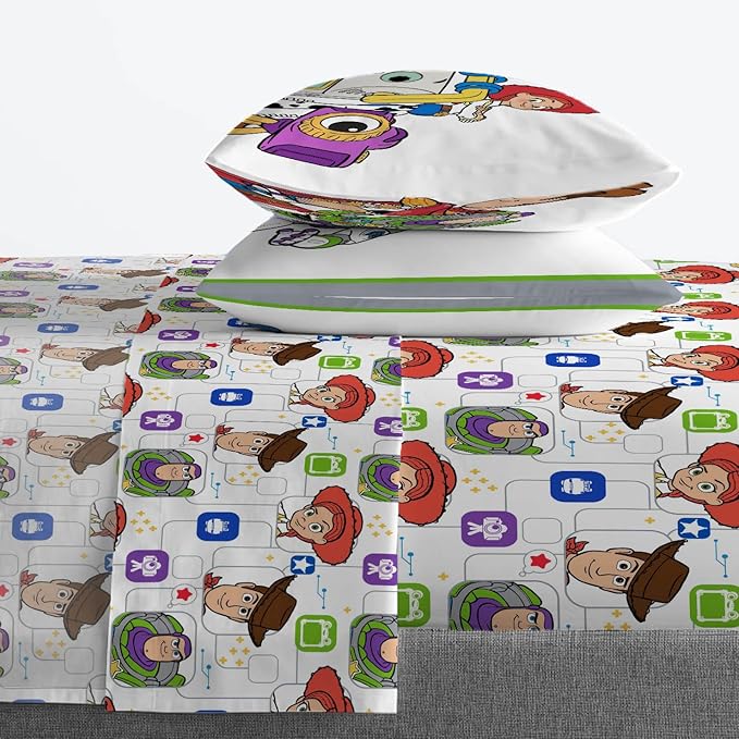 Jay Franco Kids Sheet Set with Fitted, Flat Sheets & Pillow Cover - Ultra-Soft Bedding with Pillowcase for Room Decor, Multi - Toy Story, 4 Piece Queen