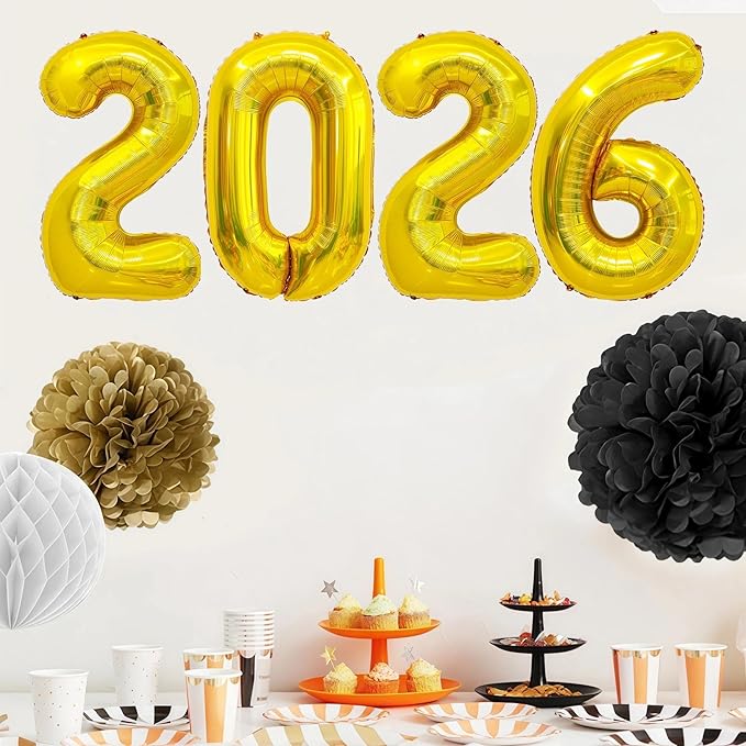 Gold 2026 Balloons, 40 Inch 2026 Number Balloon Foil New Year Balloon Numbers for New Years Eve Party Graduation Party Decoration