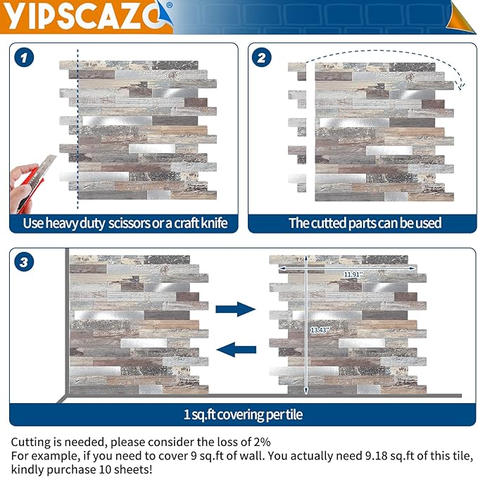 Yipscazo 2026 New Upgrade Peel and Stick Wood Metal Tile Backsplash, Stick on Tiles for Backsplash Kitchen, Bathroom (20 Sheets, Light Wood)