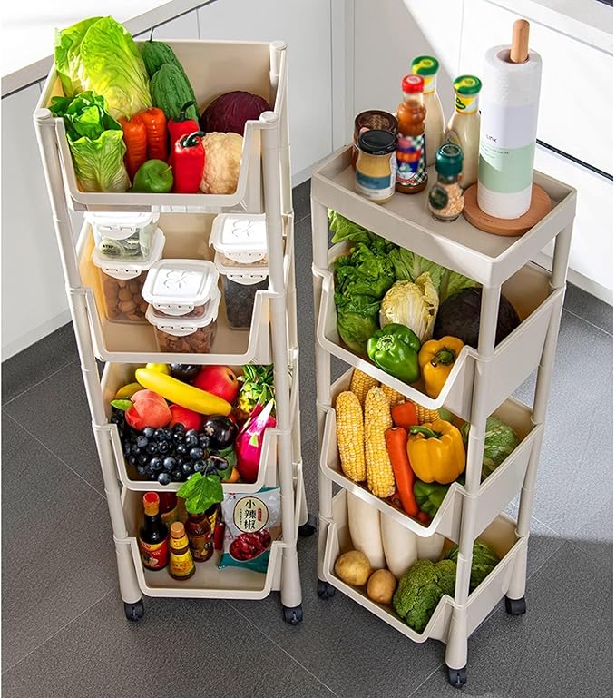 Kitchen Storage Rack Kitchen Plastic Vegetable Rack Floor-to-Ceiling Multi-Layer Vegetable Shelf Vegetable Basket Storage Basket Supplies Household Storage Shelves (Color : B) (1)