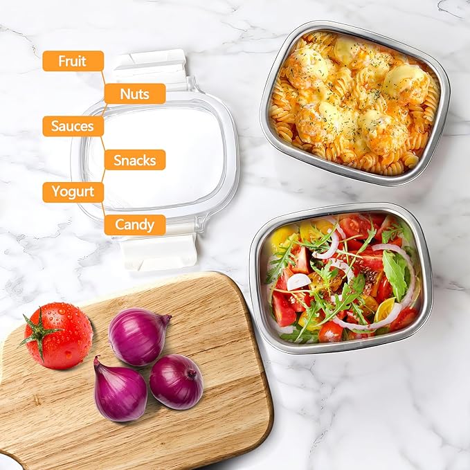 3 Pack Stainless Steel Food Storage Containers with Lids - 15.22 oz Small Snack Boxes & Lunch Containers, Shatterproof Leakproof Freezer Safe Meal Prep Containers for Portioning Snacks, Dips
