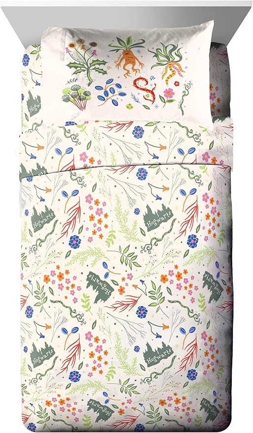Jay Franco Harry Potter Twin Size Comforter Set - 5 Piece Bedding Includes Sheet Set & Pillow Covers - Super Soft Hogwarts Herbology Bedding