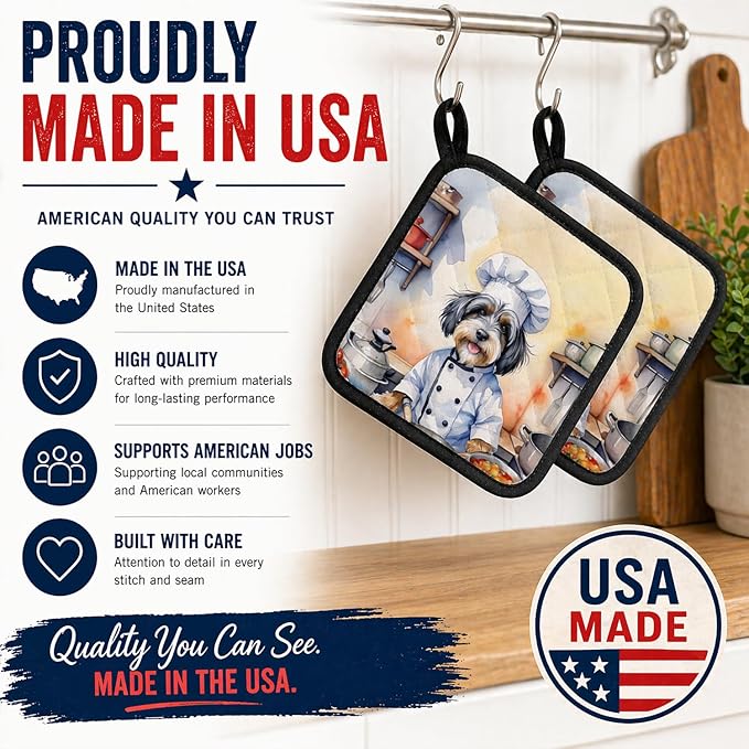 Caroline's Treasures Tibetan Terrier The Chef Pair of Pot Holders Kitchen Heat Resistant Pot Holders Sets Oven Hot Pads for Cooking Baking BBQ, 7 1/2 x 7 1/2