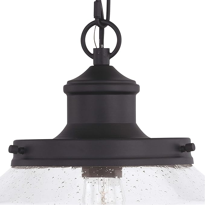 VAXCEL Collins 1 Light Black Farmhouse Outdoor Pendant Clear Schoolhouse Glass