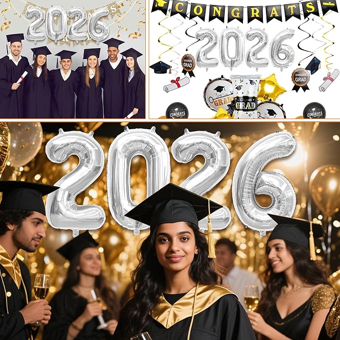40 Inch 2026 Balloons Silver Foil Number Balloons for 2026 New Year Festival Celebration or Birthday Party Supplies Decorations,New Years Balloon 2026, New Years Eve Balloon