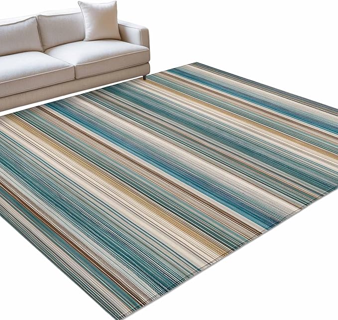 Area Rug 4x6ft, Minimalist Vertical Stripes Washable Rugs for Living Room Bedroom, Retro Boho Lines Soft Non-Slip Area Rugs Rectangle Floor Carpet for Dining Room